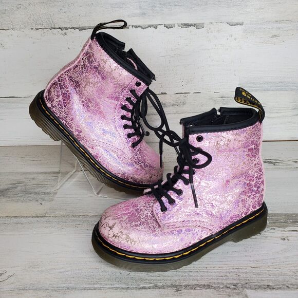 Dr. Martens 1460 T Disco Crinkle Pink Metallic Lace Up Zipper Boots Toddler Sz 9